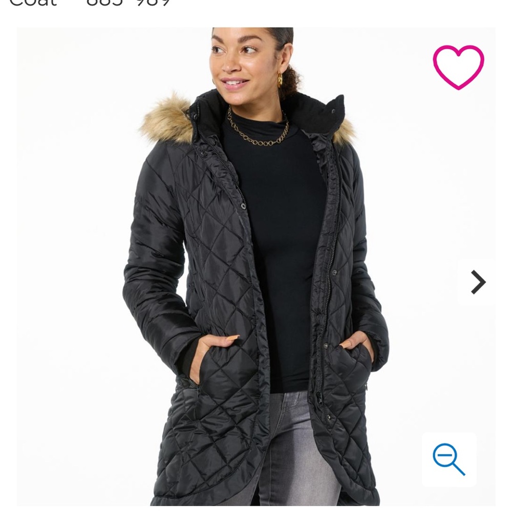 Sports Women's Black Quilted Coat with Faux Fur Trim Hood. 1X
